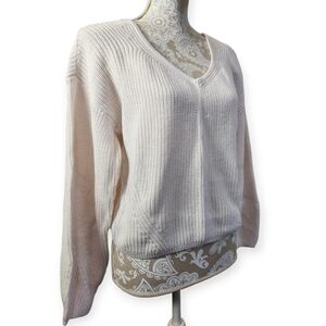 Abercrombie & Fitch Ivory Chunky Knit V-neck Sweater Size S